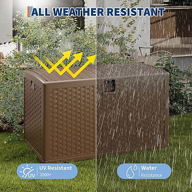 120 Gallon Resin Deck Box with Lid, Waterproof UV Resistant Outdoor Storage Bench for Patio Balcony