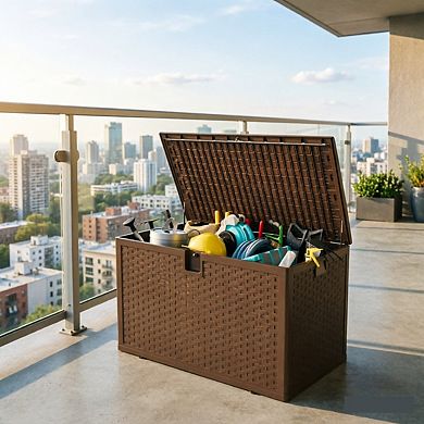 120 Gallon Resin Deck Box with Lid, Waterproof UV Resistant Outdoor Storage Bench for Patio Balcony
