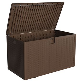 120 Gallon Resin Deck Box with Lid, Waterproof UV Resistant Outdoor Storage Bench for Patio Balcony