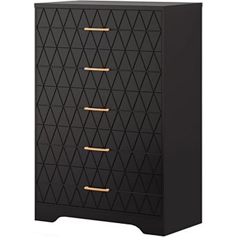 Tall Chest of Drawers for Bedroom with 5 Drawers, Wooden Dresser with Gold Handles for Closet