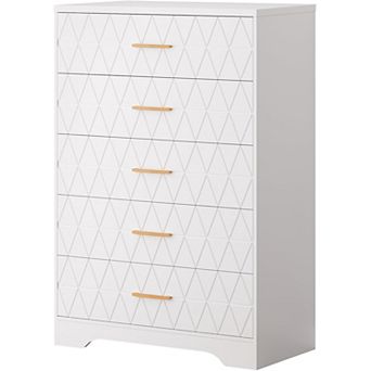 Tall Chest of Drawers for Bedroom with 5 Drawers, Wooden Dresser with Gold Handles for Closet