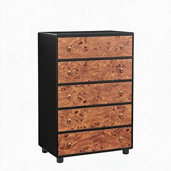 5 Drawers Dresser, 46 in Tall Modern Chest of Drawers with Natural Texture, Curved Profile Design