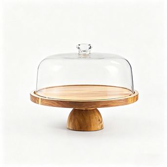 12 in Acacia Wood Cake Stand with Lid,2 in Multifunctional Dessert Display & Charcuterie Board