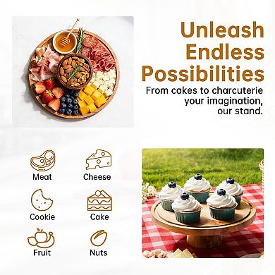 12 in Acacia Wood Cake Stand with Lid,2in1 Multifunctional Dessert Display & Charcuterie Board