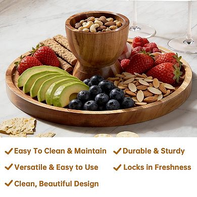 12 in Acacia Wood Cake Stand with Lid,2in1 Multifunctional Dessert Display & Charcuterie Board