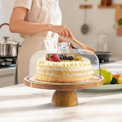 12 in Acacia Wood Cake Stand with Lid,2in1 Multifunctional Dessert Display & Charcuterie Board
