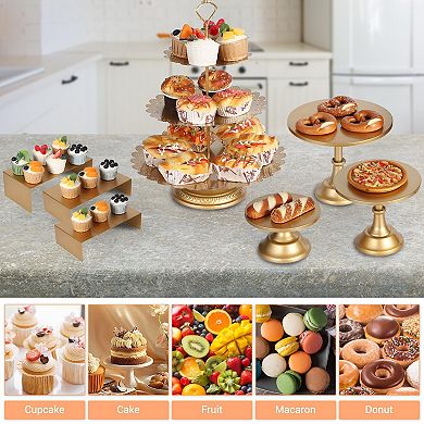 7 Pcs Metal Cake Stand Set, Dessert Table Display Set with 3 Sizes Round Pedestal Stands Tiered