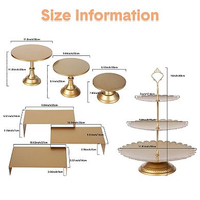 7 Pcs Metal Cake Stand Set, Dessert Table Display Set with 3 Sizes Round Pedestal Stands Tiered