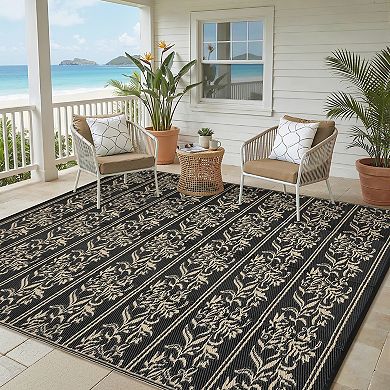 Waterproof for Patio, Reversible Outdoor Plastic Straw Rug, Wallpaper Flower Mat Carpet