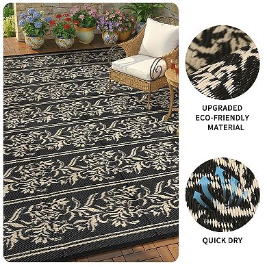 Waterproof for Patio, Reversible Outdoor Plastic Straw Rug, Wallpaper Flower Mat Carpet