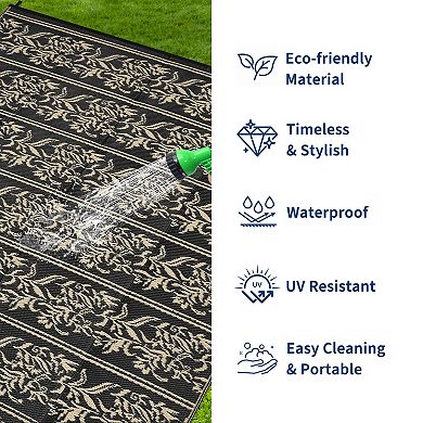 Waterproof for Patio, Reversible Outdoor Plastic Straw Rug, Wallpaper Flower Mat Carpet