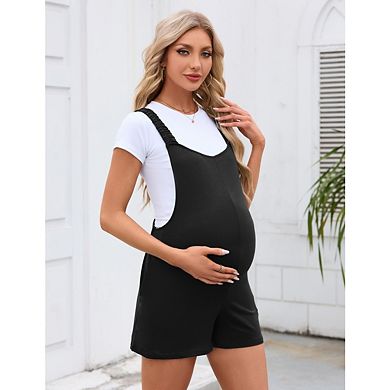 Women's Maternity Overalls Shorts Casual Sleeveless Jumpsuit with Pockets
