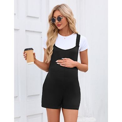 Women's Maternity Overalls Shorts Casual Sleeveless Jumpsuit with Pockets