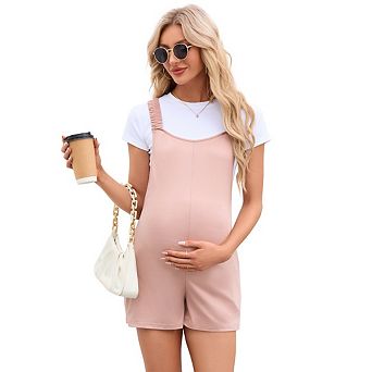 Women's Maternity Overalls Shorts Casual Sleeveless Jumpsuit with Pockets