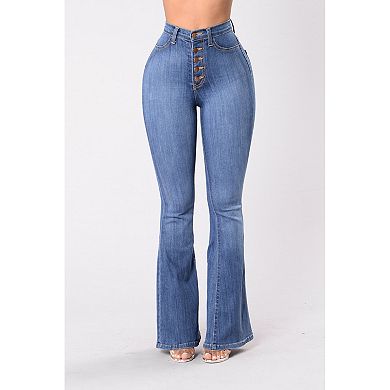 Womens Jeans High Waisted Button Bootcut Pants Vintage Summer Denim Pants