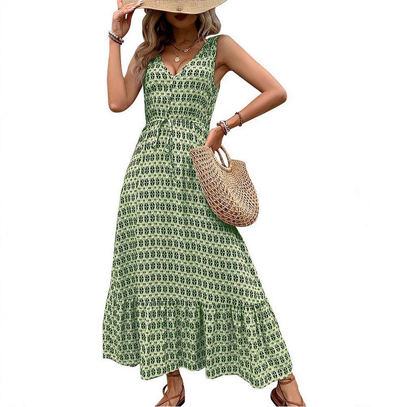 flowy travel dress Women's Maxi Summer V Neck Sleeveless Bohemian Beach Casual Long Dresses Midi dresses
