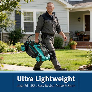40V Cordless Lawn Mower, 17-Inch Battery Powered Push Lawn Mower with 6-Position Height Adjustment