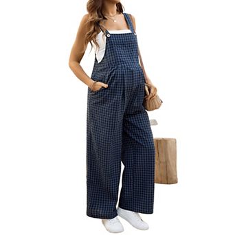 Maternity Sleeveless Plaid Wide Leg Overall Women Loose Jumpsuit