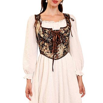 Renaissance Floral Corset Tops for Women Going-Out Push-Up Overbust Bustier Lace-Up Boned Bodyshaper