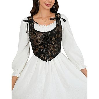 Renaissance Floral Corset Tops for Women Going-Out Push-Up Overbust Bustier Lace-Up Boned Bodyshaper