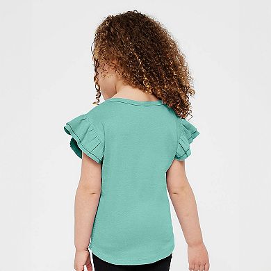 Hibiscus Row Pink - Girl's Flutter Sleeve Graphic T-Shirt