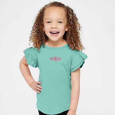 Hibiscus Row Pink - Girl's Flutter Sleeve Graphic T-Shirt