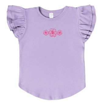 Hibiscus Row Pink - Girl's Flutter Sleeve Graphic T-Shirt