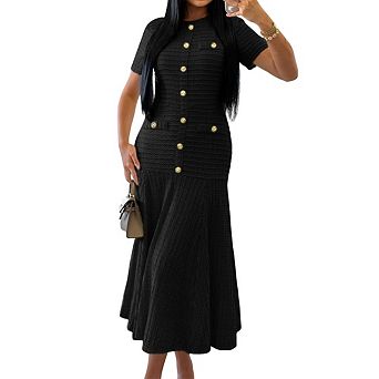 Women's Simple and Elegant Button Down Long Dress Slim Fit Fashion Dress