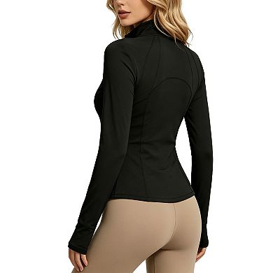 Women's Fitted Athletic Jacket, Zip-Up Long Sleeve Workout Top with Thumb Holes