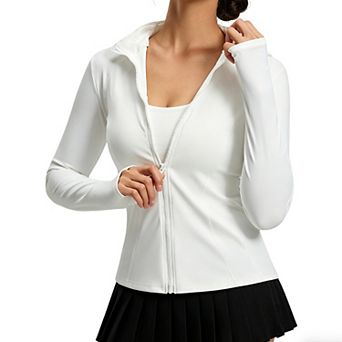 Women's Fitted Athletic Jacket, Zip-Up Long Sleeve Workout Top with Thumb Holes