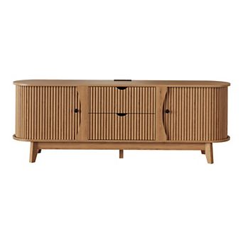 63 Inch Mid-Century TV Stand, Power Outlet, 2 Drawers, Adjustable Shelves for Living Room Bedroom