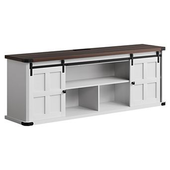 70 Inch Farmhouse TV Stand with Sliding Barn Door and Large Storage Cabinets, Fits TVs Up to 75 Inch