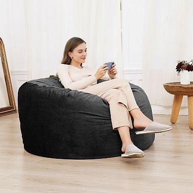 4FT Soft Bean Bag Chair, Memory Foam Lazy Sofa with Removable Microfiber Cover for Living & Bedroom