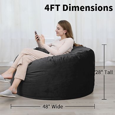 4FT Soft Bean Bag Chair, Memory Foam Lazy Sofa with Removable Microfiber Cover for Living & Bedroom