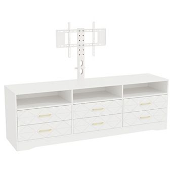 55 Inch Modern TV Stand with 6 Large Storage Drawers & Adjustable Mount, Fits 32 to 80 Inch TV