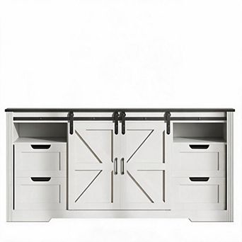 Farmhouse 66 Inch TV Stand, Sliding Barn Door 4 Drawers Adjustable Shelves for TVs Up to 70 in