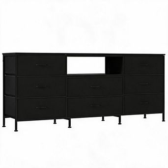 63 Inch TV Stand with LED Light Strip, 8 Fabric Drawers & Steel Frame, Fits 65-75 Inch TVs