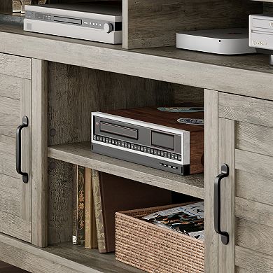 62.5 Inch Farmhouse TV Stand & Conference Table, Adjustable Shelves with Cabinet Doors Storage