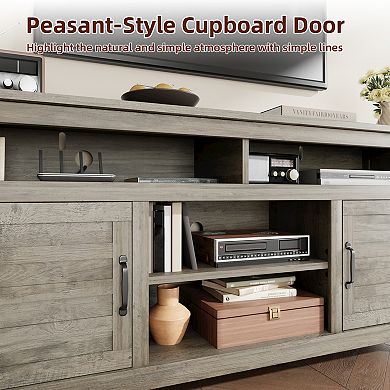 62.5 Inch Farmhouse TV Stand & Conference Table, Adjustable Shelves with Cabinet Doors Storage
