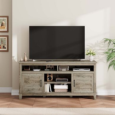 62.5 Inch Farmhouse TV Stand & Conference Table, Adjustable Shelves with Cabinet Doors Storage