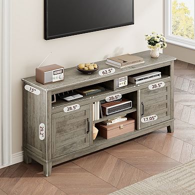 62.5 Inch Farmhouse TV Stand & Conference Table, Adjustable Shelves with Cabinet Doors Storage
