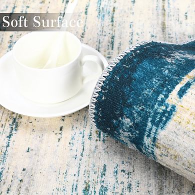 Washable Bordered Area Rug Traditional Non-Slip, Low Pile Carpet Mark Resistant, Collapsible