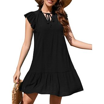 Women's Boho Floral Dress Summer V Neck Babydoll Mini Dress Flutter Sleeve Flowy Shift Short Dress