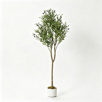 Artificial Olive Trees Artificial,4.2FT Tall Faux Olive Tree with Planter & Lifelike Leaves & Fruits