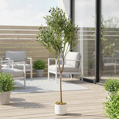Artificial Olive Trees Artificial,4.2FT Tall Faux Olive Tree with Planter & Lifelike Leaves & Fruits