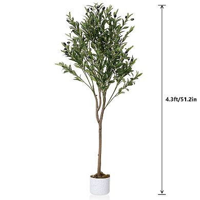 Artificial Olive Trees Artificial,4.2FT Tall Faux Olive Tree with Planter & Lifelike Leaves & Fruits