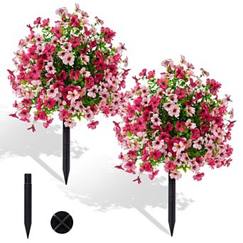 2x Artificial Boxwood Ball Topiary Tree with Ground Stakes,UV Resistant Outdoor Faux Plant for Patio