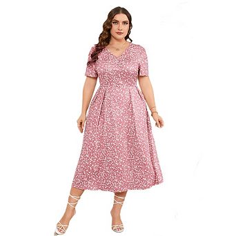 Womens Plus Size Maxi Dress Summer Casual Boho Floral High Waist Flowy Short Sleeve Dresses