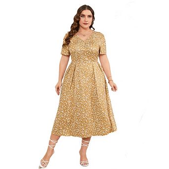 Womens Plus Size Maxi Dress Summer Casual Boho Floral High Waist Flowy Short Sleeve Dresses