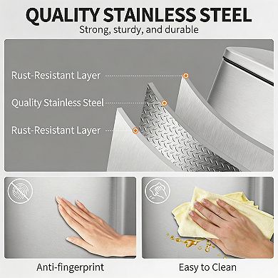 Stainless Steel Kitchen Trash Can with Lids,13 Gal/50 L Large Garbage Can with Step-on,Inner Bucket